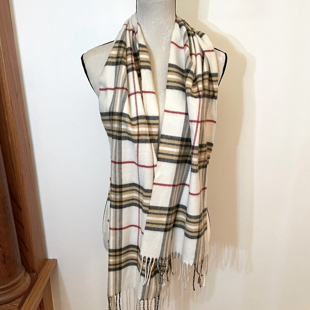 Cashmink plaid fringe scarf